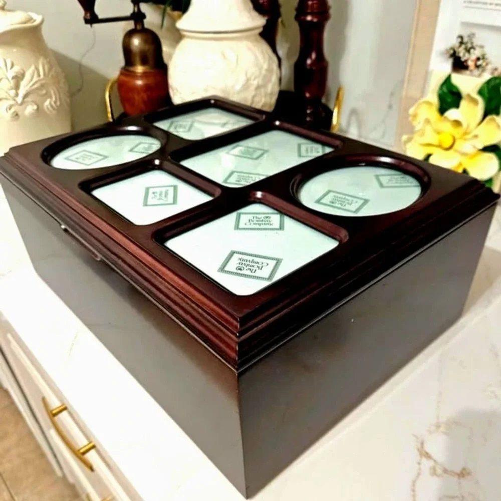 Vintage 1996 The Bombay Company Mahogany Wood Photo Storage Keepsake Box